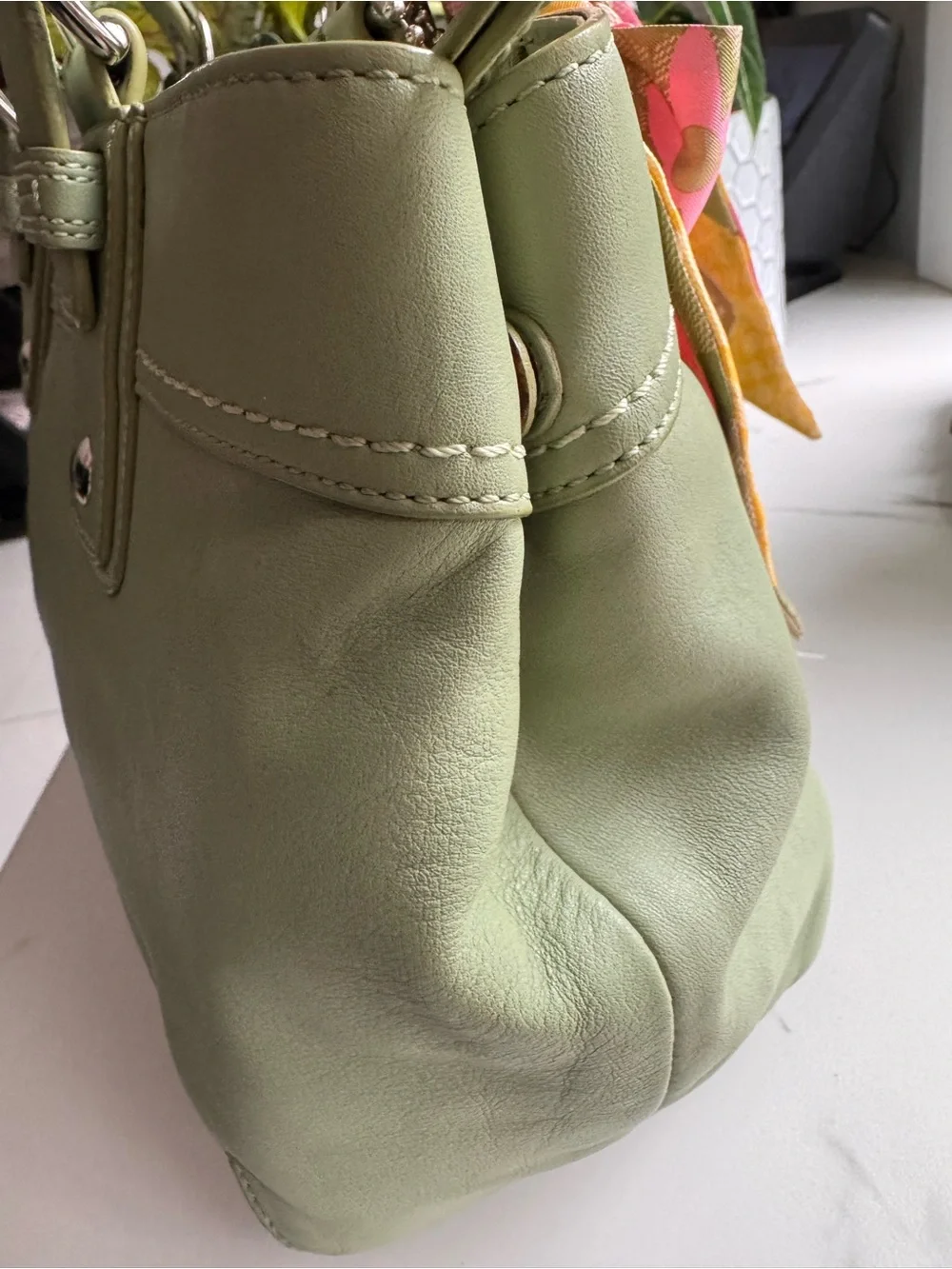 Coach Mint Green Leather Tote + Matching Wallet Set